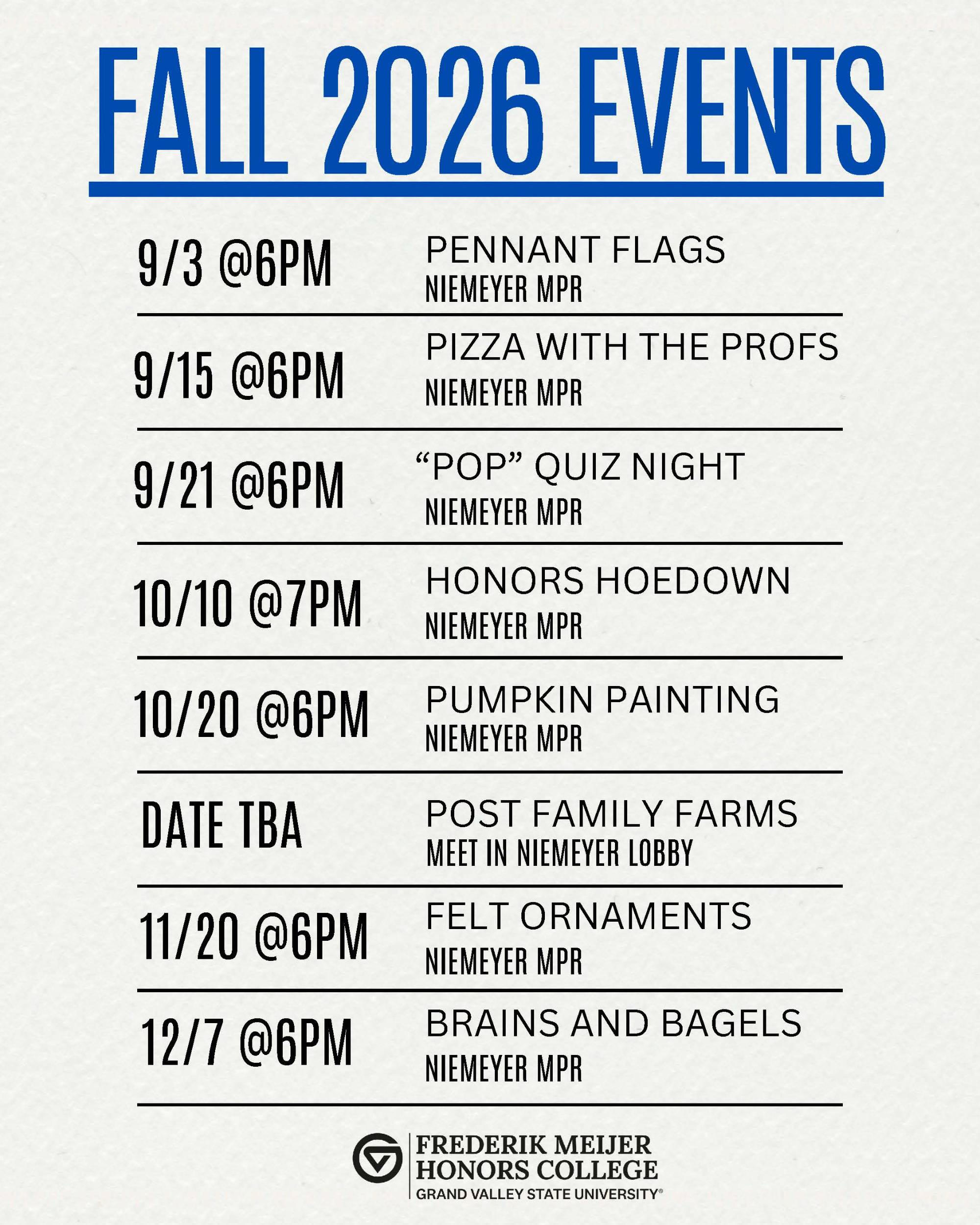Honors student council semester events